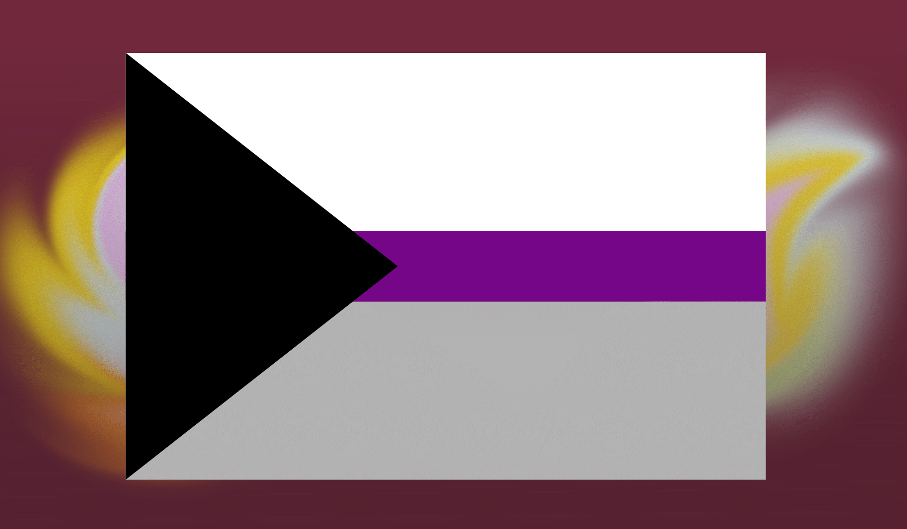 The demisexual flag consists of a black triangle, with white stripe, purple stripe and grey stripe