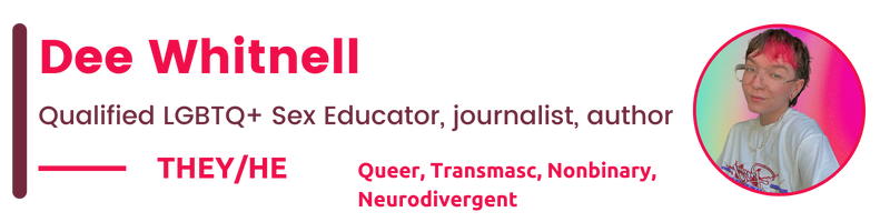   Queer, Transmasc, Nonbinary, Neurodivergent  They/He Dee Whitnell Qualified LGBTQ+ Sex Educator, journalist, author